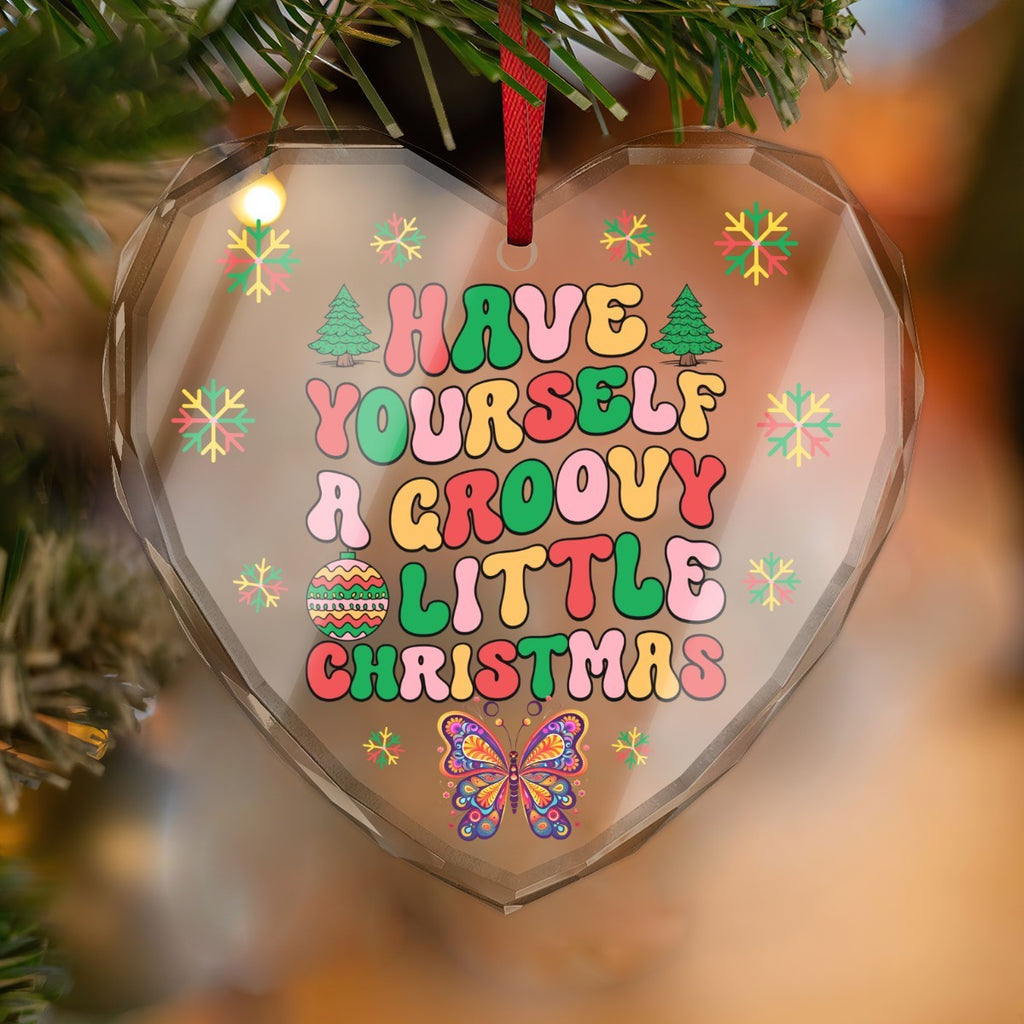 Have a Groovy Little Christmas Heart Shaped Glass Ornament