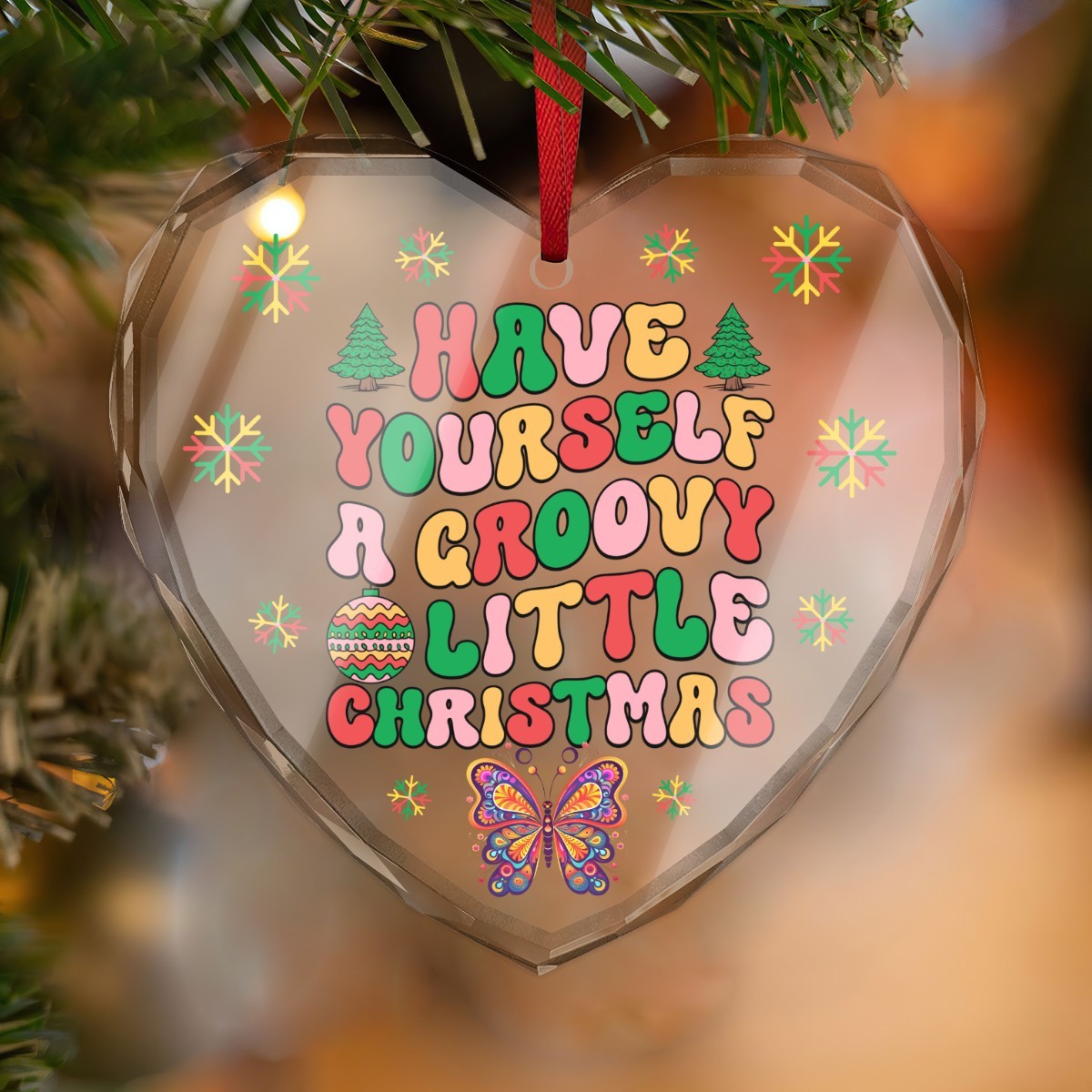 Have a Groovy Little Christmas Heart Shaped Glass Ornament