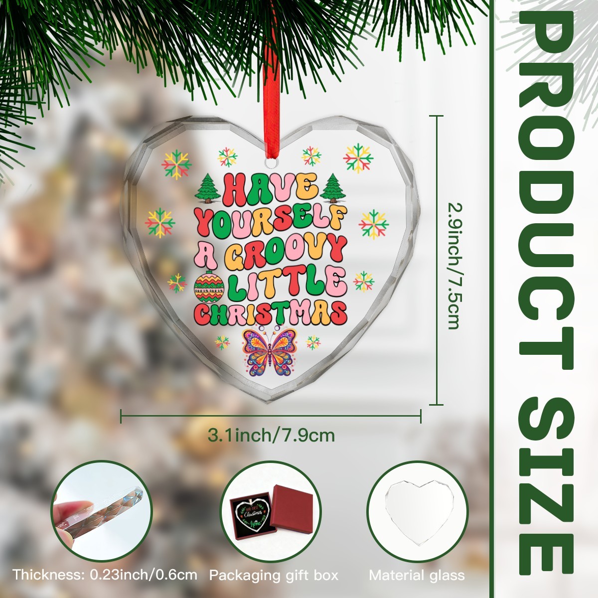 Have a Groovy Little Christmas Heart Shaped Glass Ornament