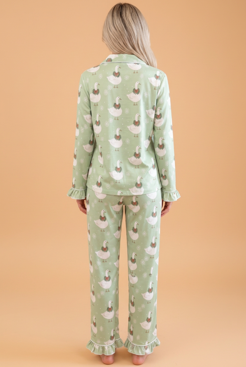 Christmas Goose Ruffle Shirt & Pants Pajama Set