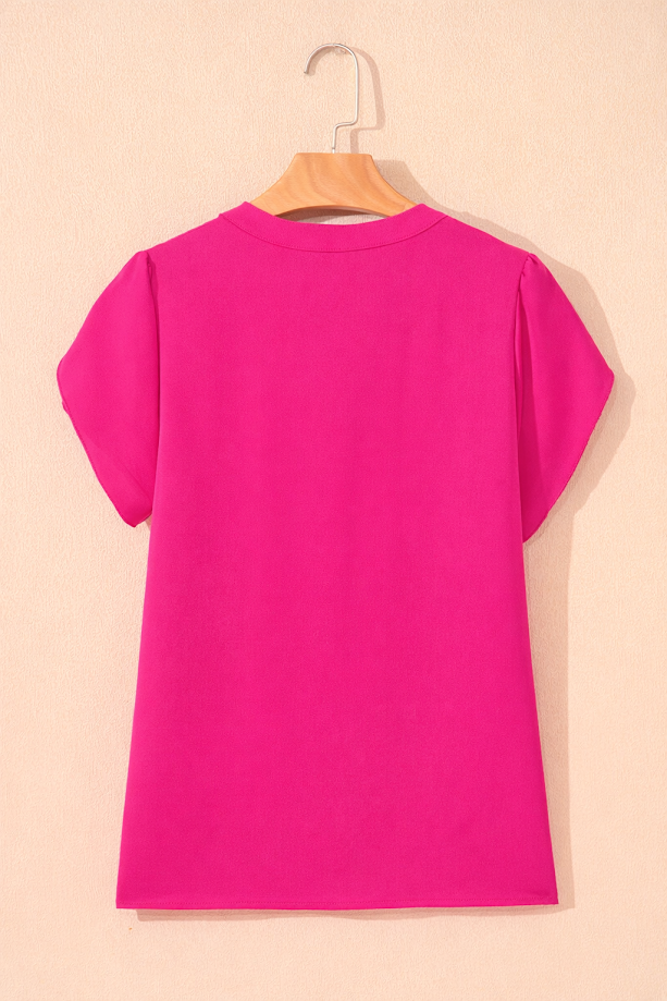 Solid Notched Neck Petal Sleeve Blouse