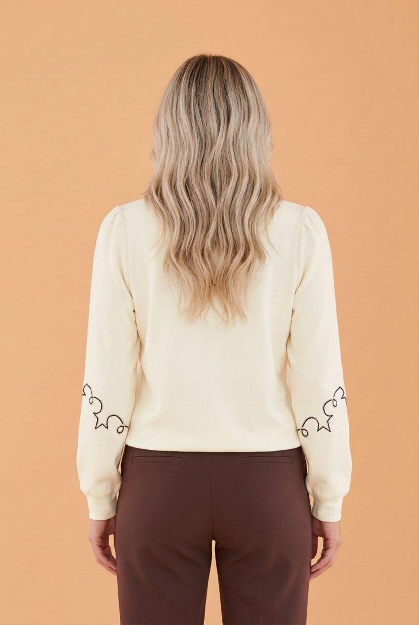 Western Embroidered Puff Long Sleeve Henley Top