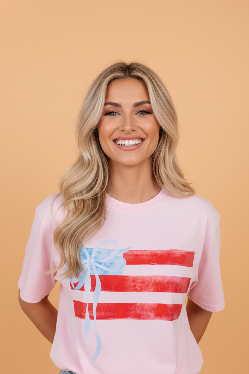 USA Flag Bow Crewneck Graphic Tee