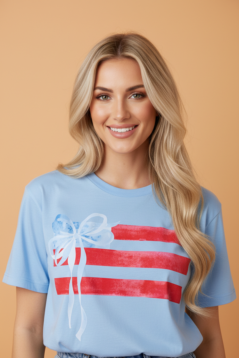 USA Flag Bow Crewneck Graphic Tee