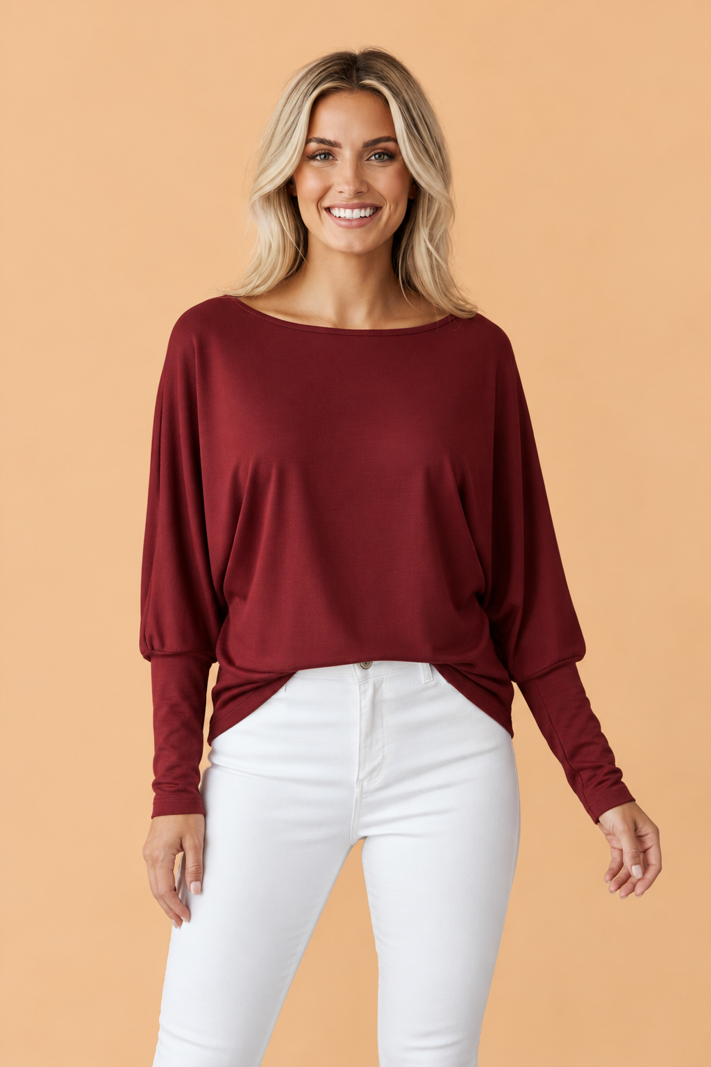 Solid Round Neck Extended Cuff Long Sleeve Top