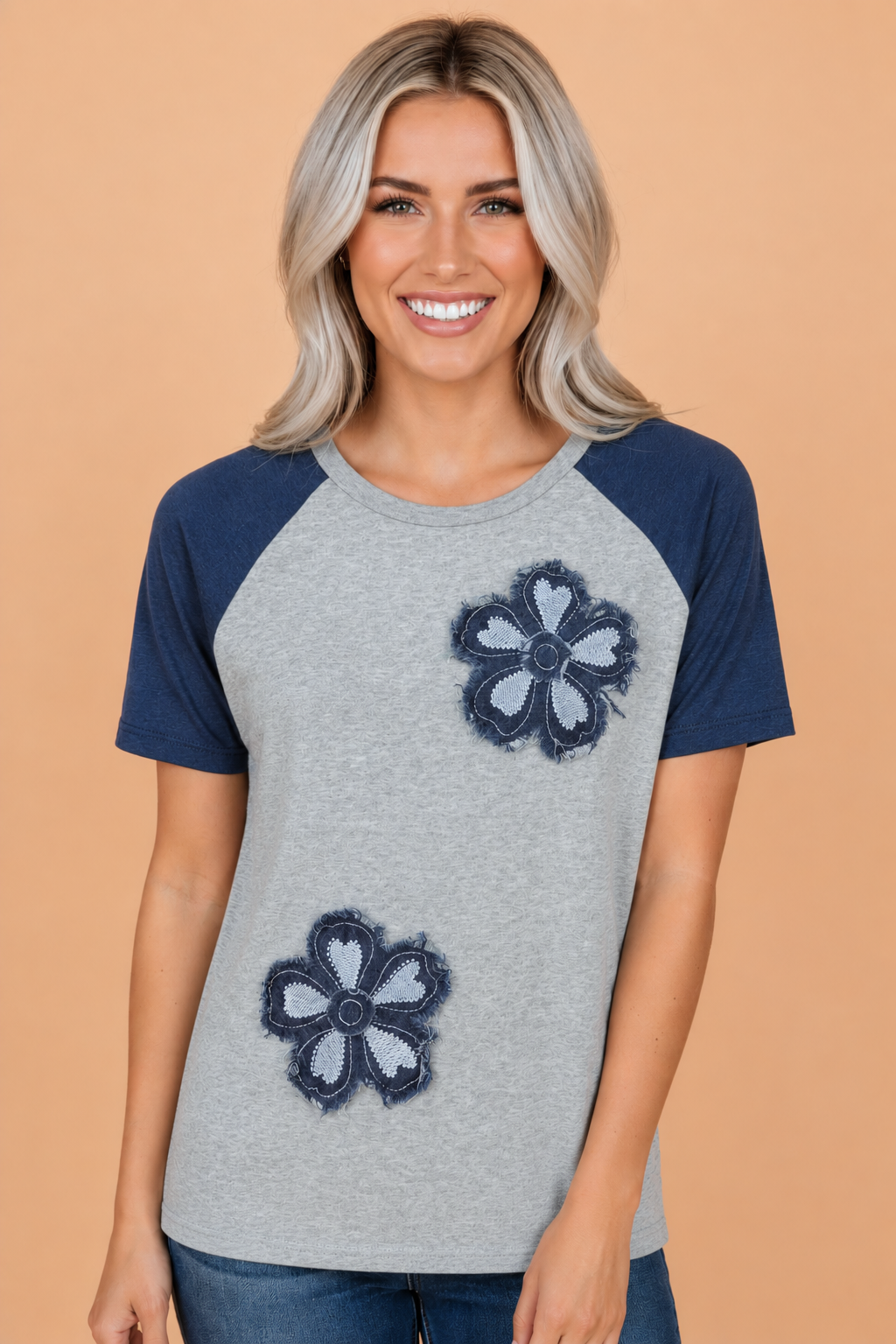 Floral Patchwork Colorblock Raglan Sleeve T-Shirt