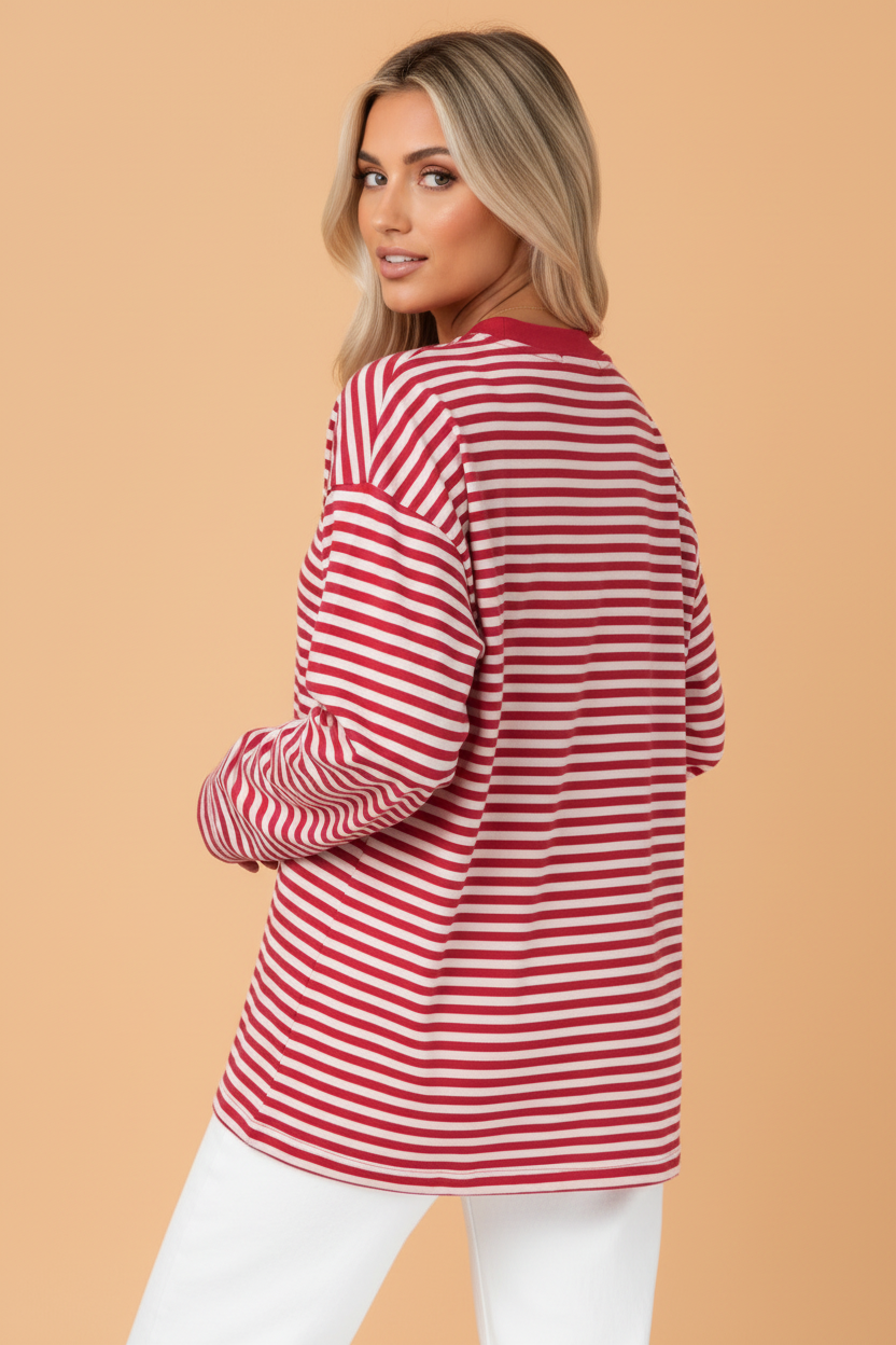 Stripe Oversized Long Sleeve Round Neck Top
