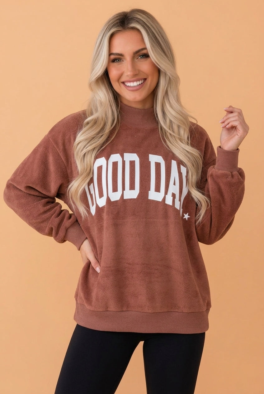 Polka Dot/GOOD DAY Letter Print Reversible Sweatshirt
