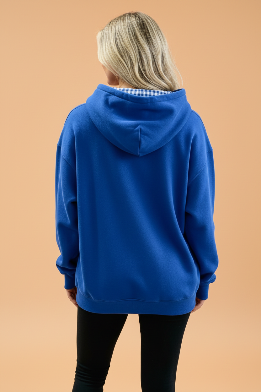Gingham Patchwork Kangaroo Pocket Hoodie