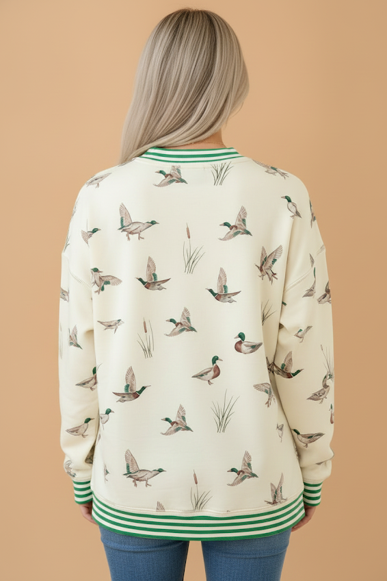 Mallard Stripe Contrast Trim Drop Shoulder Sweatshirt