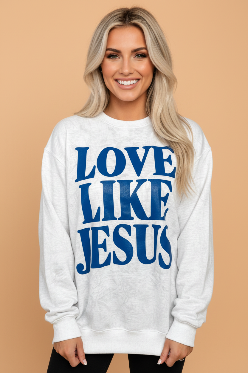 LOVE LIKE JESUS Letter Print Camo Sweatshirt