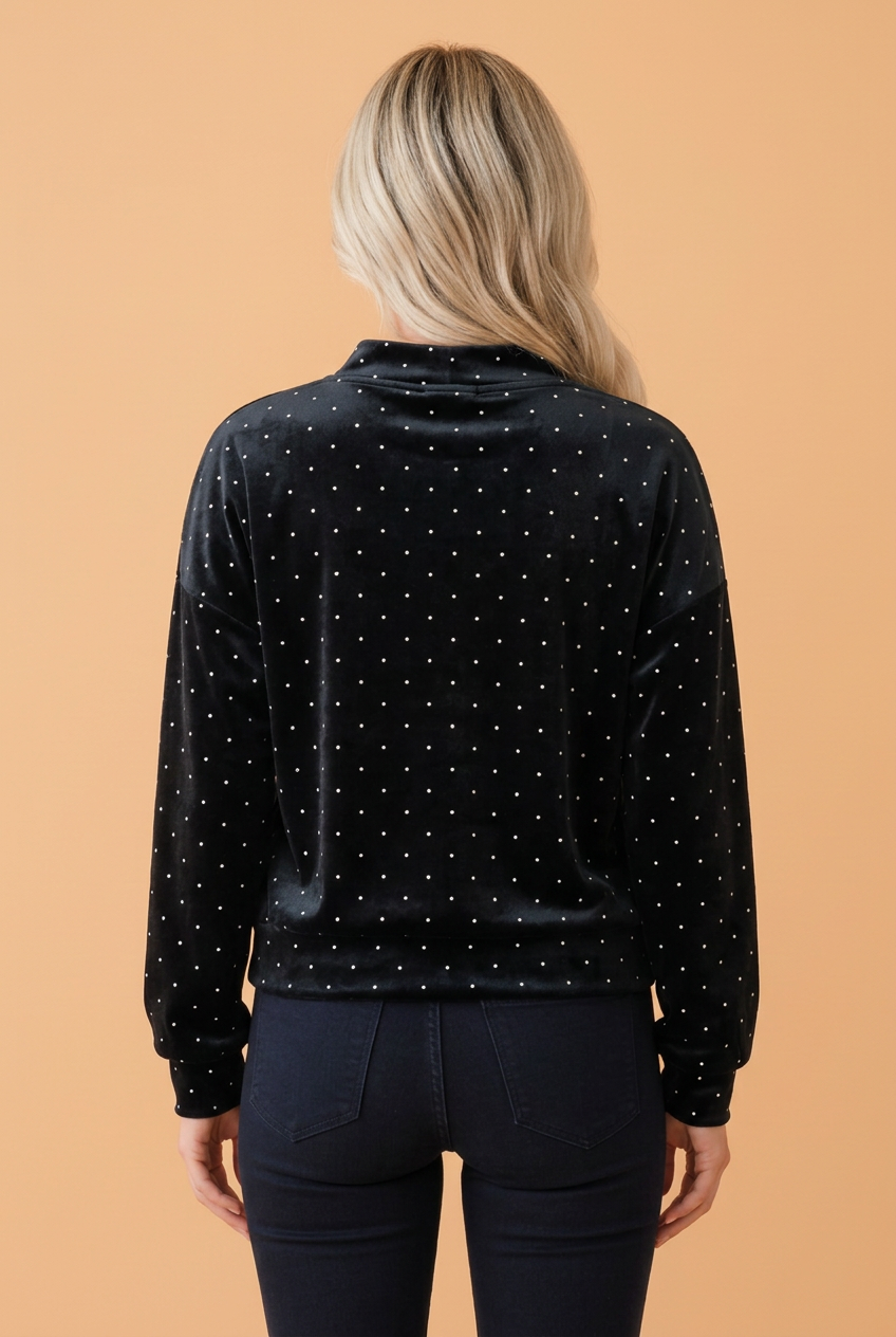 Polka Dot Velvet Mock Neck Tunic Sweatshirt