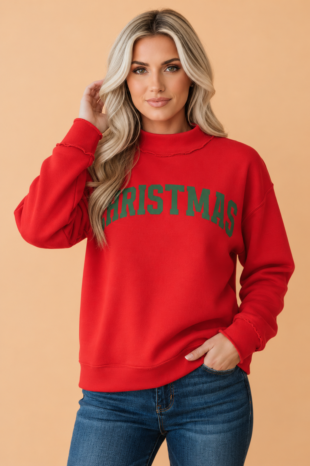 MERRY/CHRISTMAS Reversible Mock Neck Sweatshirt