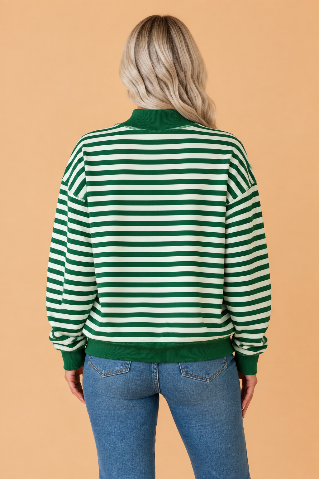 Christmas Letter Print Stripe Mock Neck Sweatshirt
