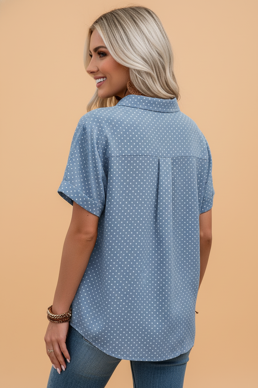 Polka Dot Cuffed Short Sleeve Shirt