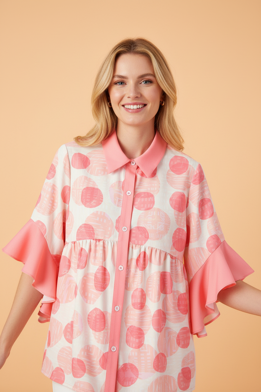 Polka Dot Ruffle Short Sleeve Babydoll Shirt