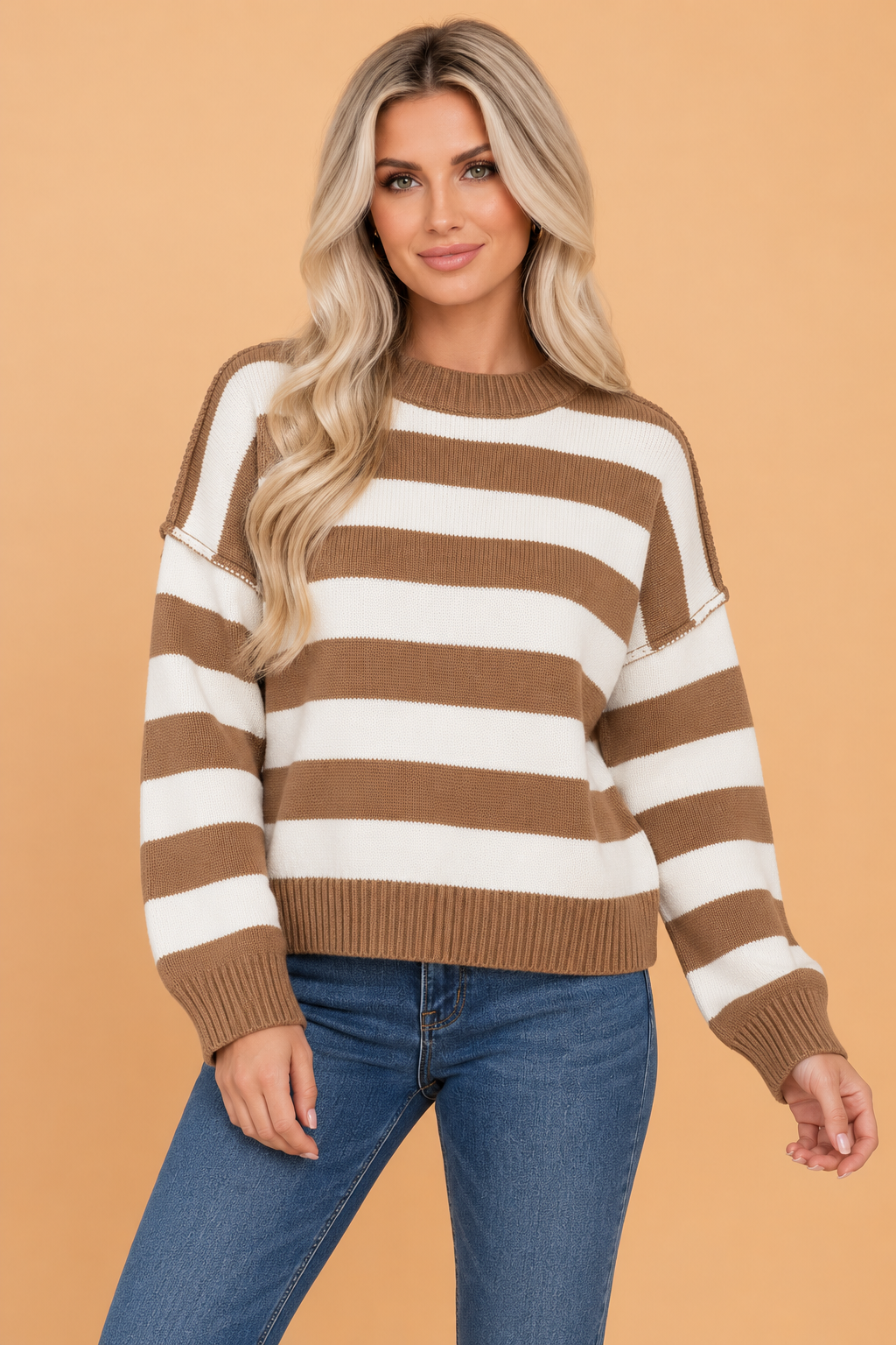 Stripe Exposed Seam Drop Shoulder Sweater