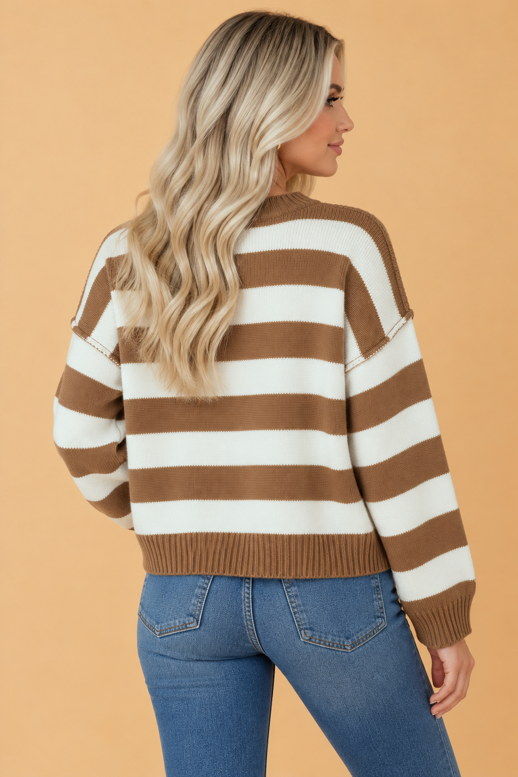 Stripe Exposed Seam Drop Shoulder Sweater