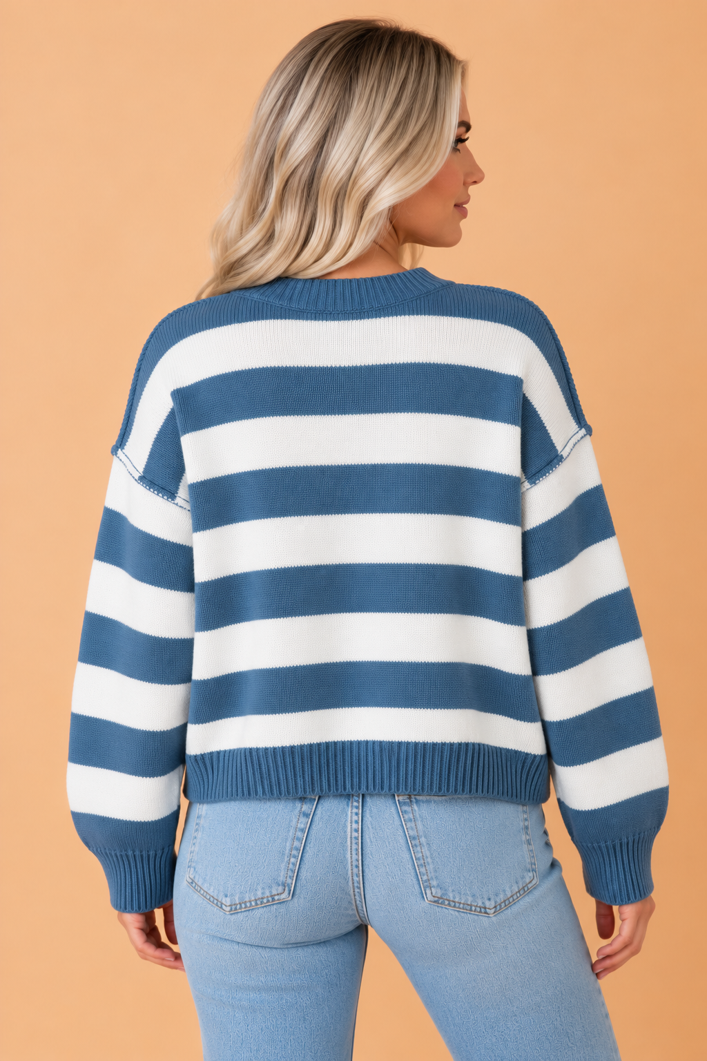 Stripe Exposed Seam Drop Shoulder Sweater