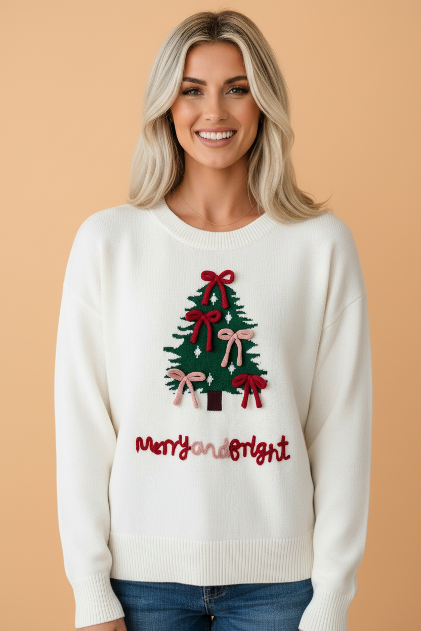 Christmas Bow Tree Merry and Bright Sweater