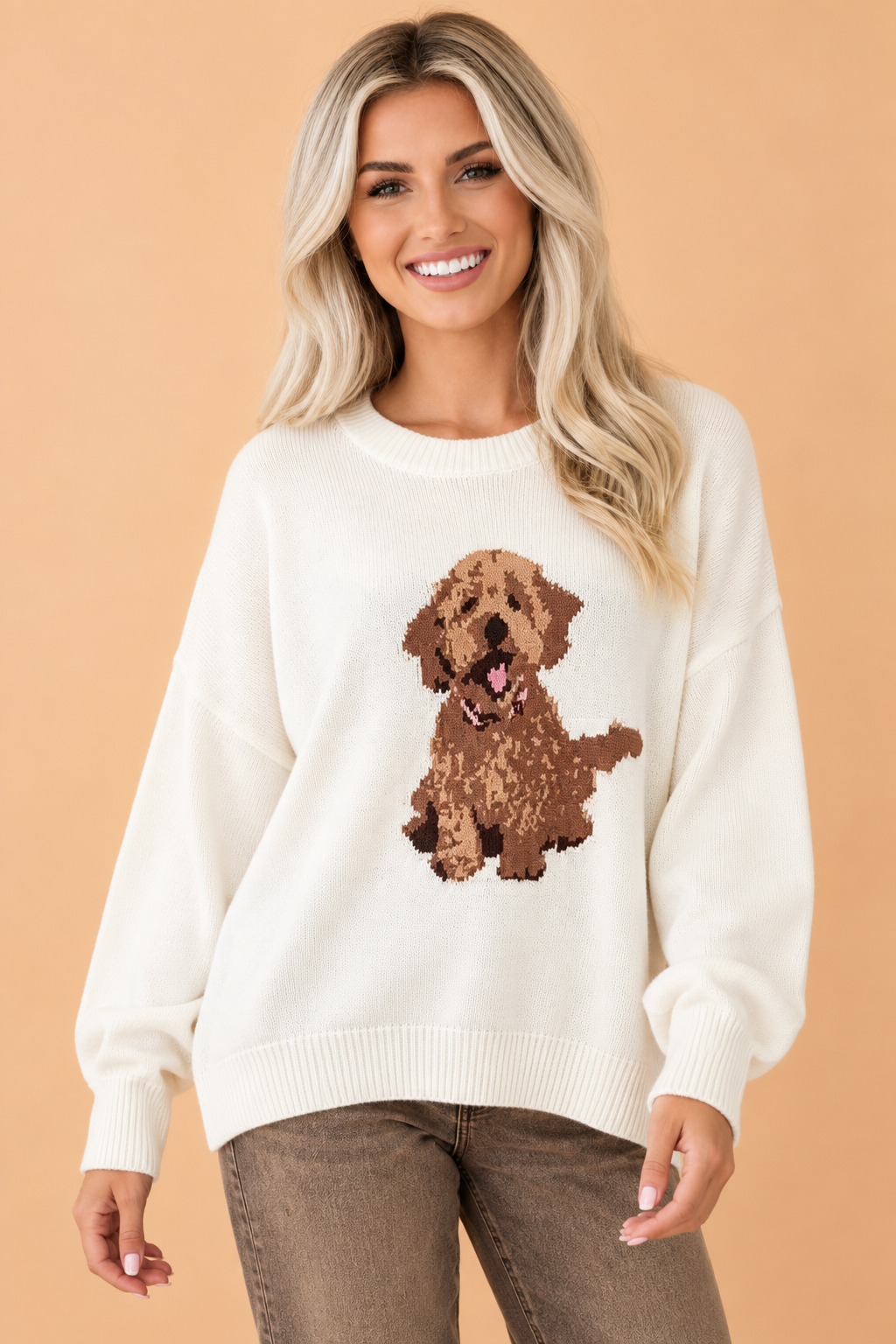 Dog Graphic Print Drop Shoulder Crewneck Sweater
