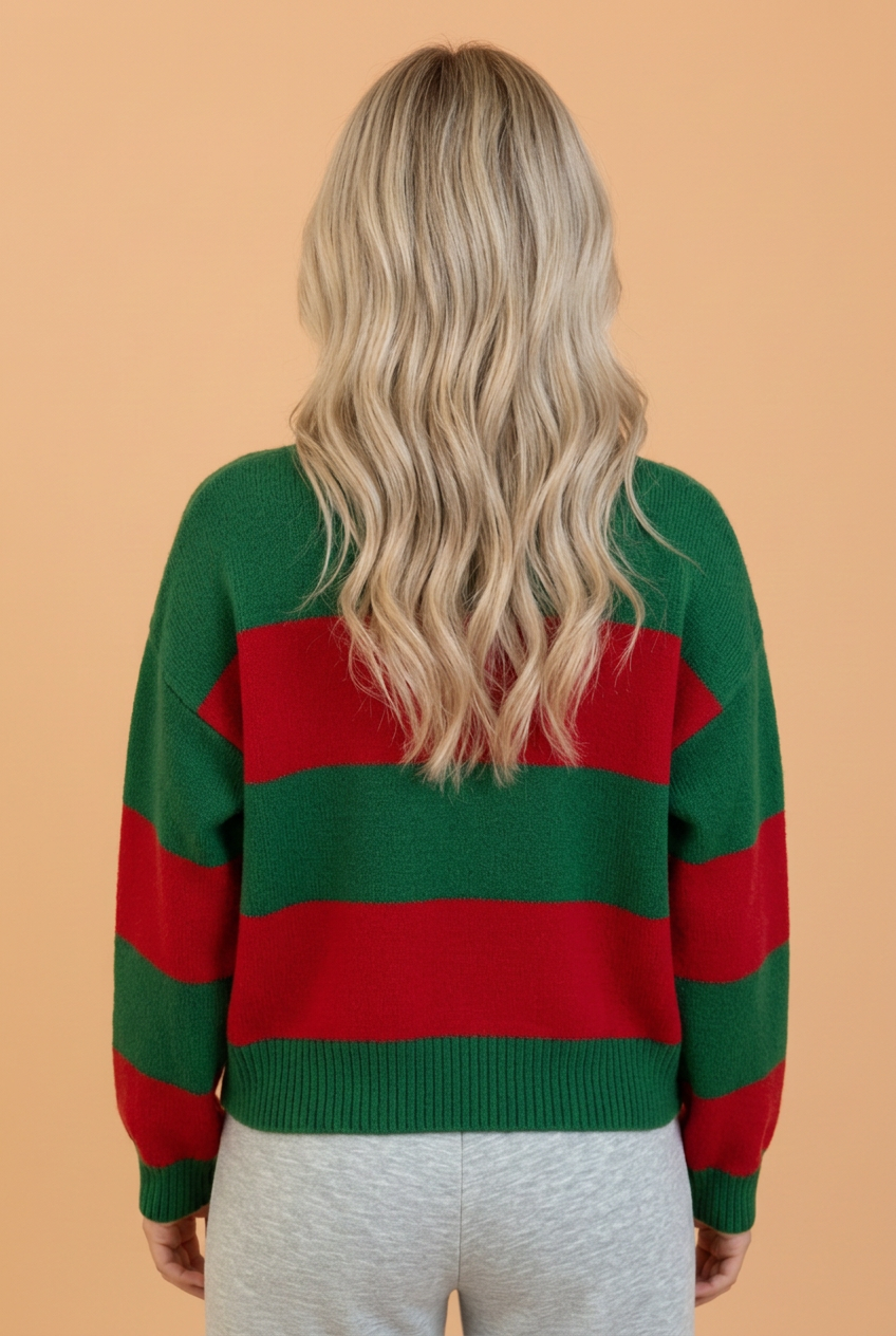 Christmas Stripe Holly Jolly Embroidered Sweater