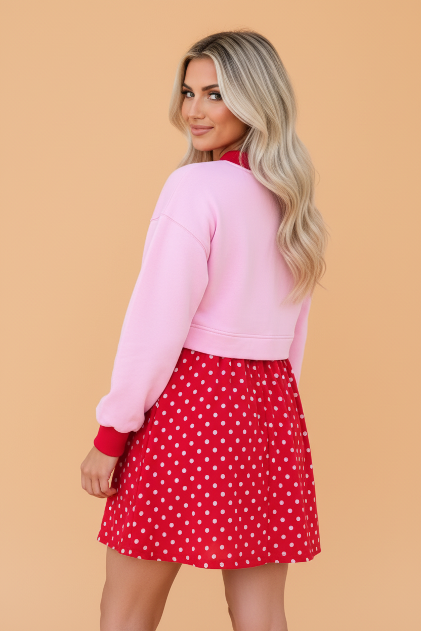 Polka Dot Colorblock Long Sleeve Mini Dress