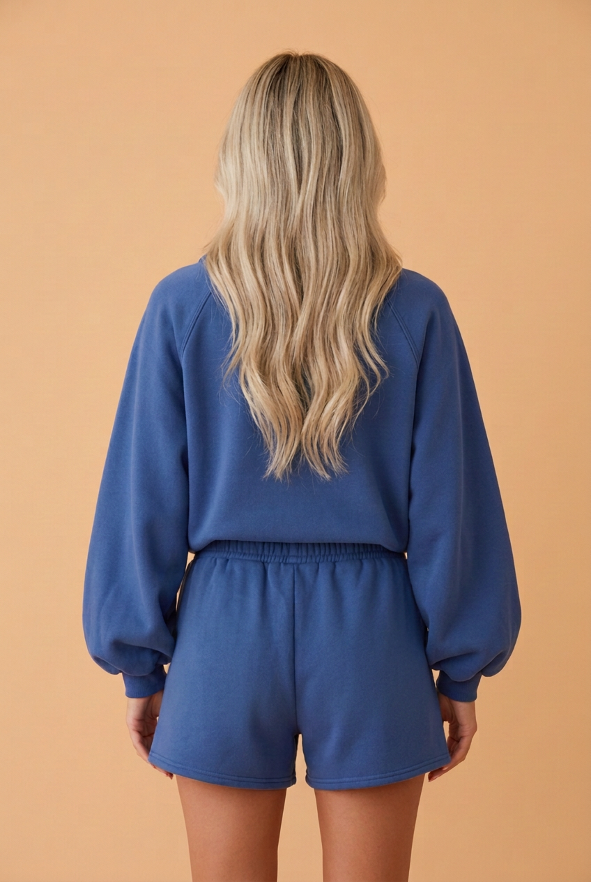 Solid Half Button Puff Sleeve Polo Top & Shorts Set