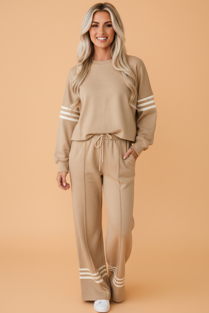 Varsity Stripe Long Sleeve Top & Loose Pants Set