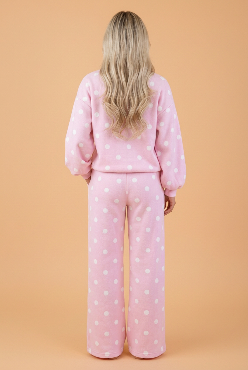 Polka Dot Puff Sleeve Top & Pants Set
