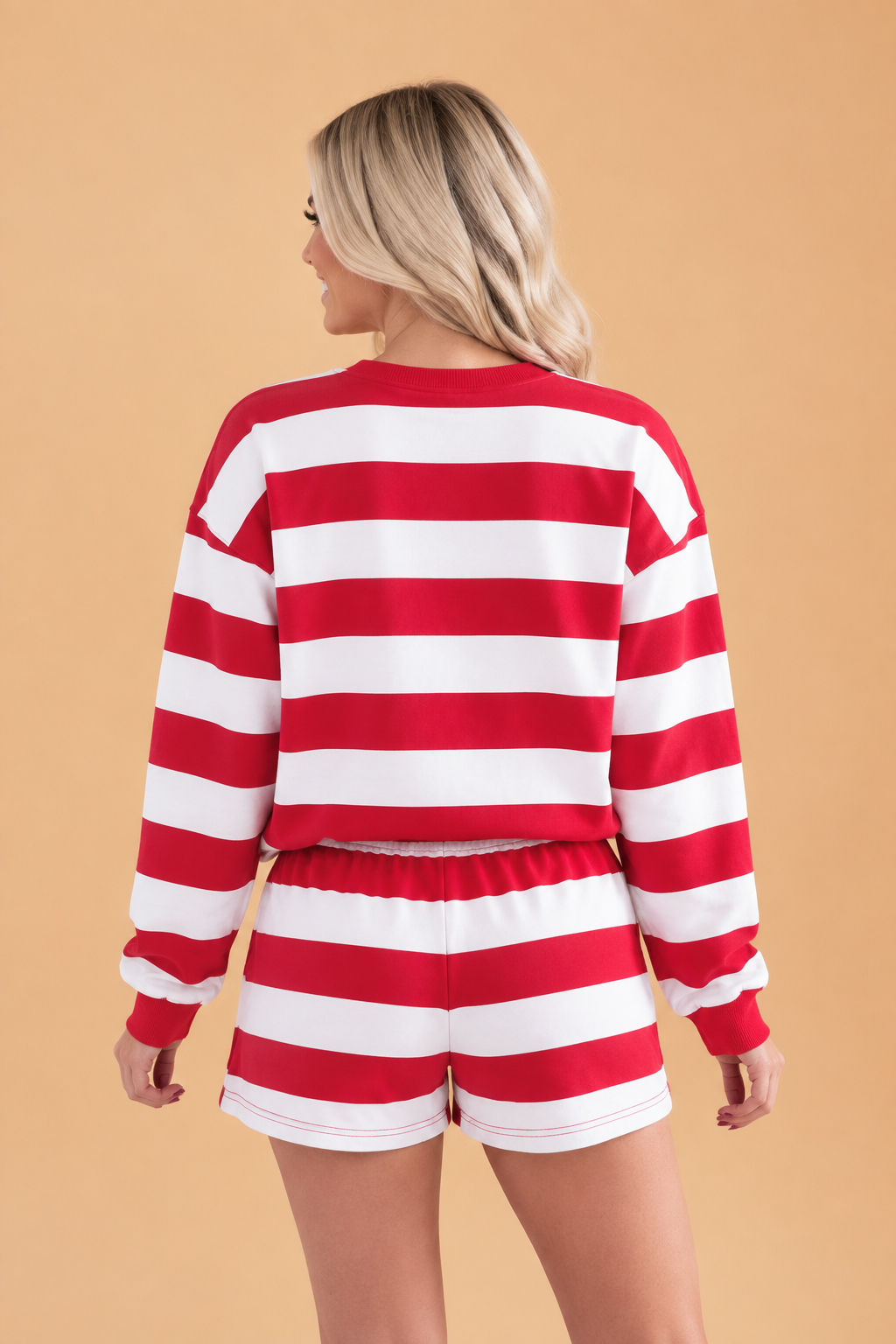 Christmas Holly Jolly Embroidered Stripe Top & Shorts Set