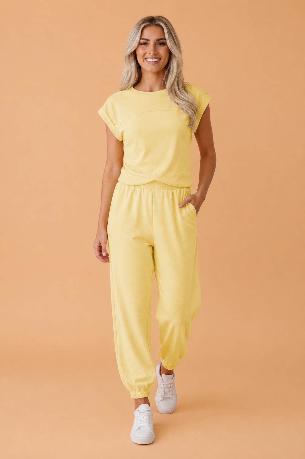 Solid Cropped Tank Top & Jogger Pants Set