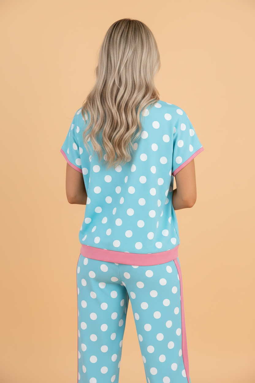 Polka Dot Short Sleeve Top & Drawning Pants Set