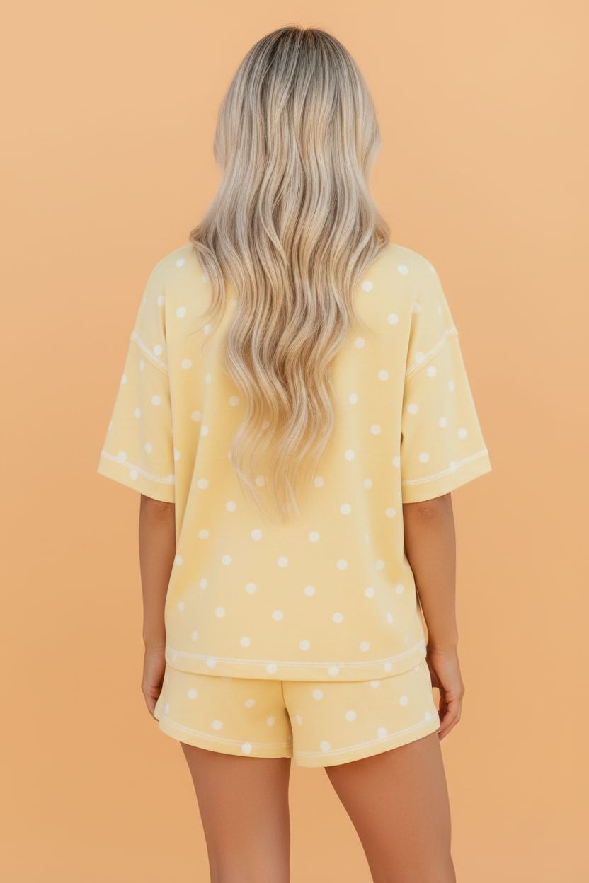 Polka Dot Loose Tee & Drawstring Shorts Set