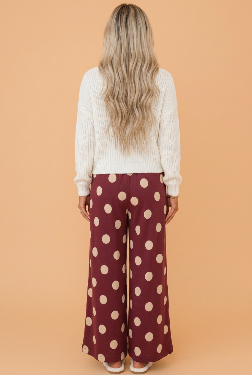 Polka Dot Elastic Waist Wide Leg Pants
