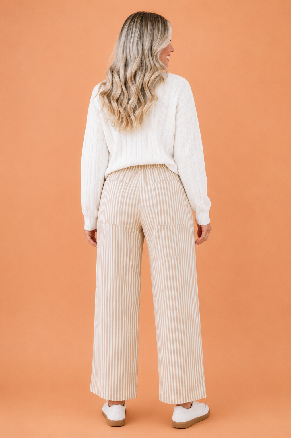 Stripe Ribbon Drawstring Waist Wide Leg Pants