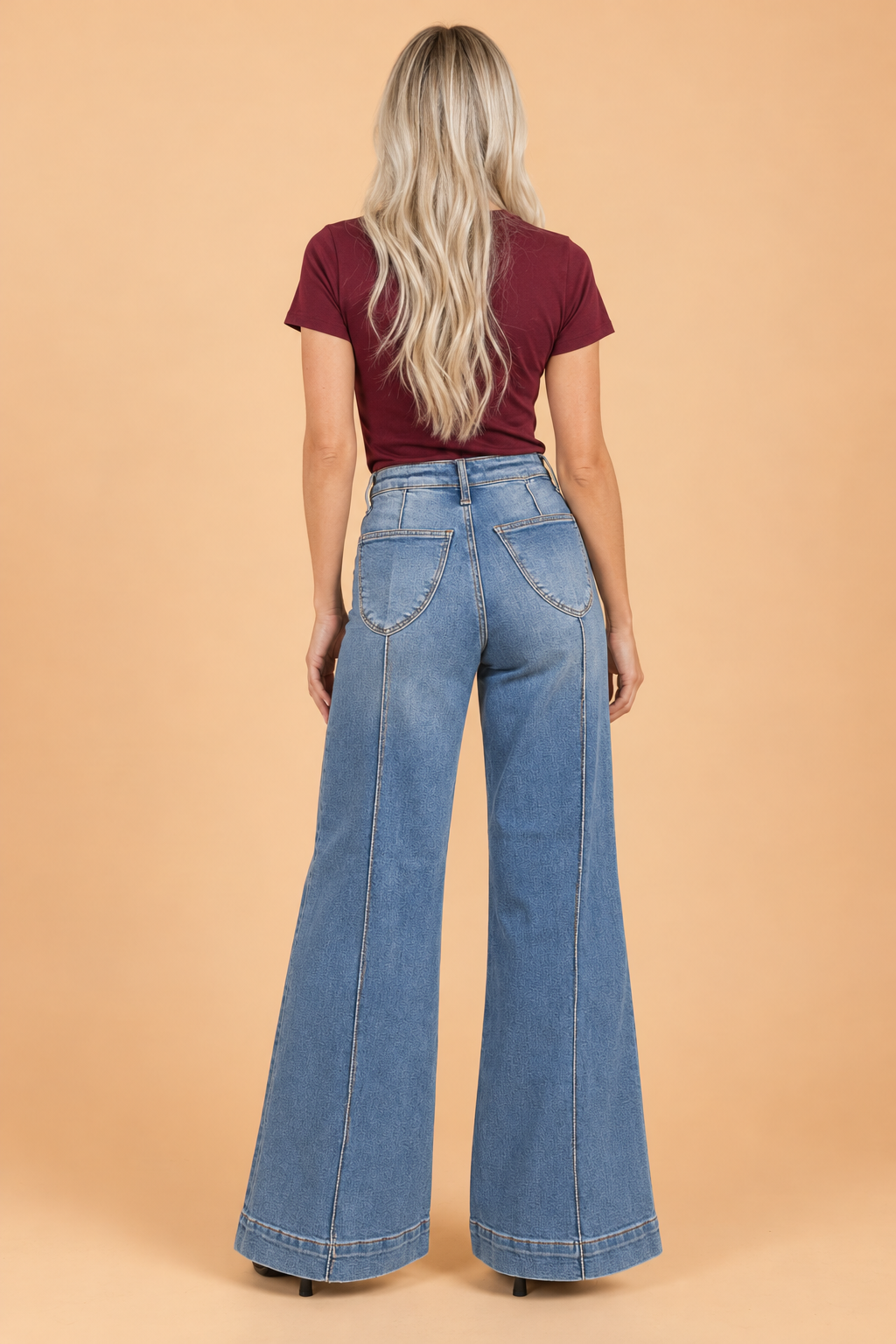 Denim Center Seam High Waist Flare Leg Jeans