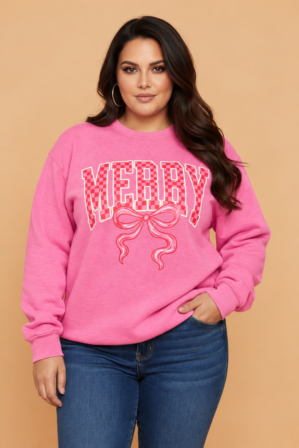 Plus Size Merry Christmas Checker Letter Print Sweatshirt