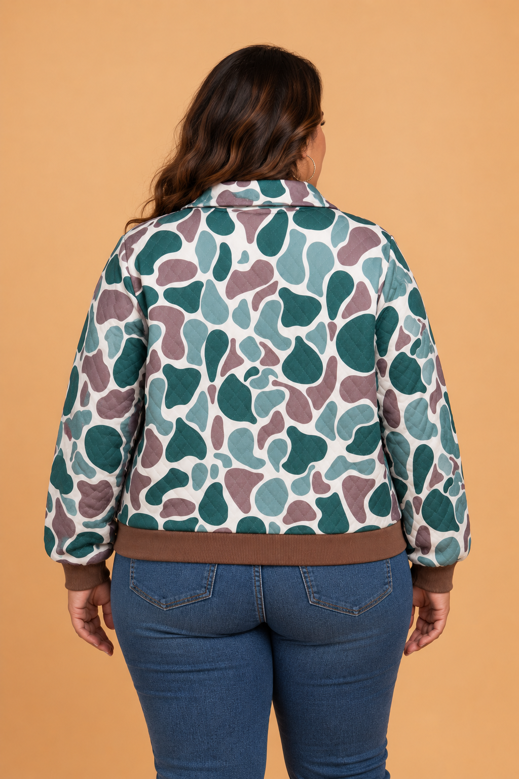 Plus Size Camo Colorblock Snap Button Collared Sweatshirt