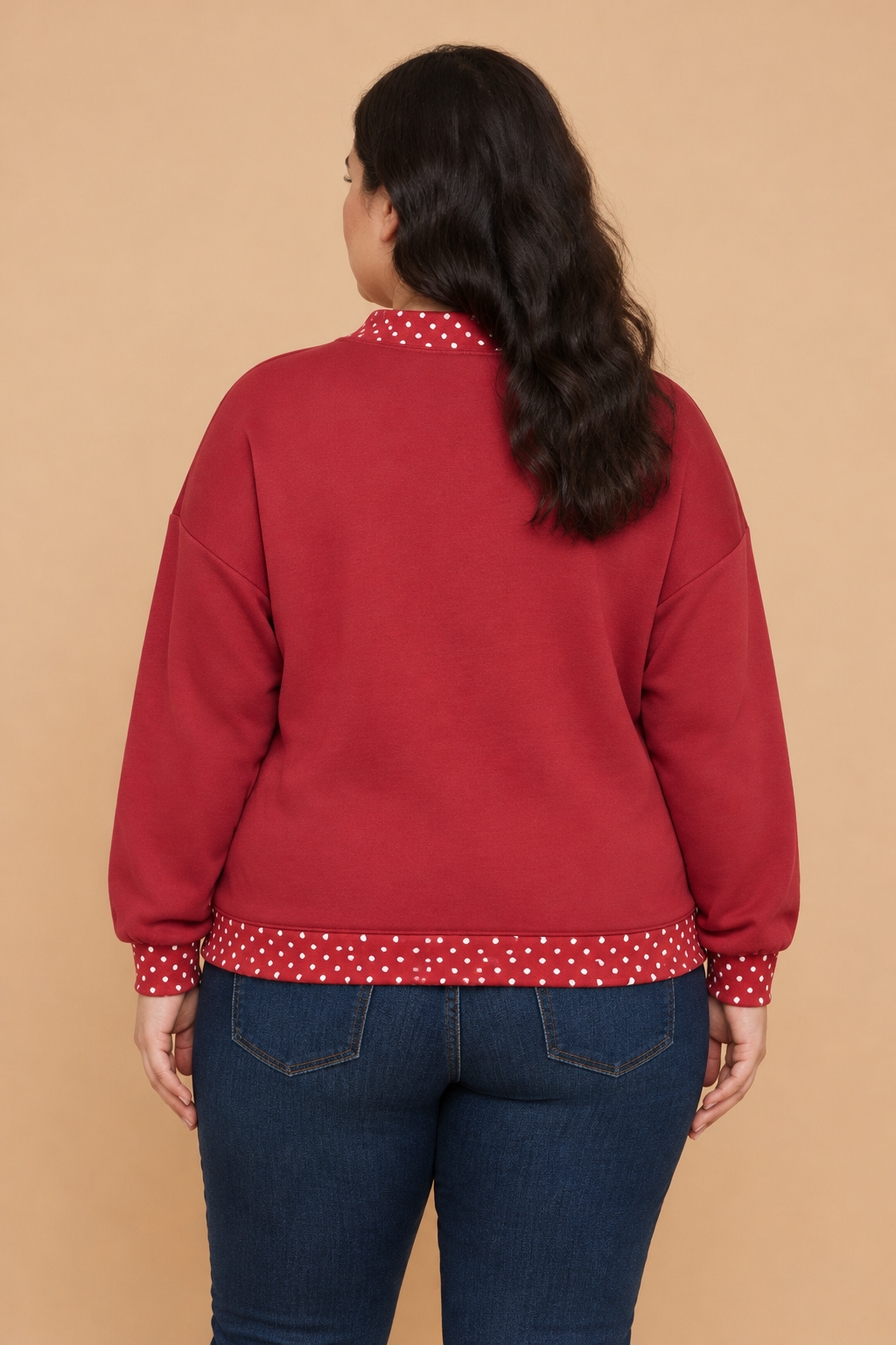 Plus Size Polka Dot Contrast Mock Neck Sweatshirt