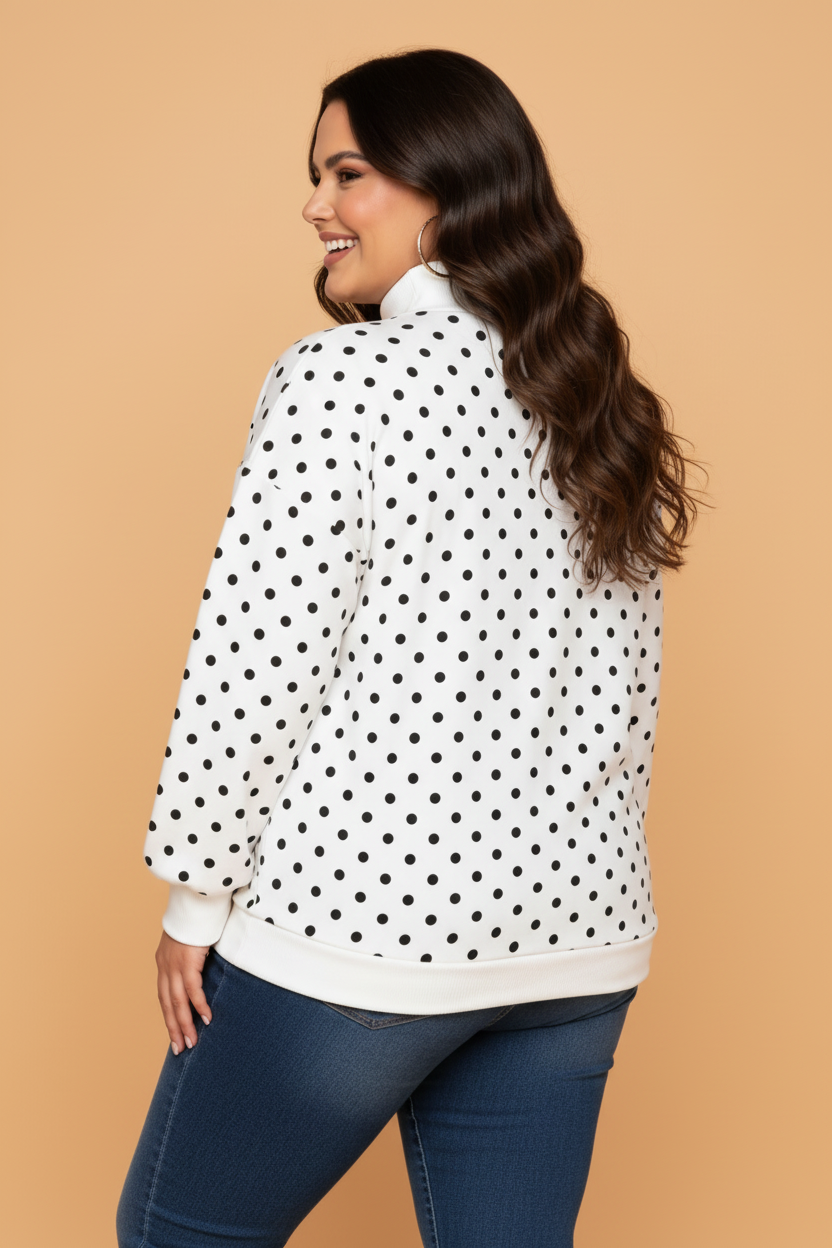 Plus Size Polka Dot Ribbed Mock Neck Sweatshirt