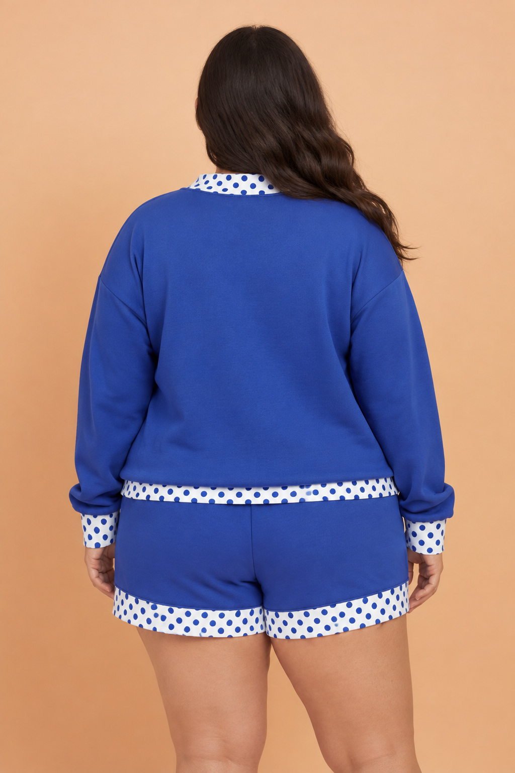 Plus Size Polka Dot Contrast Sweatshirt & Shorts Set
