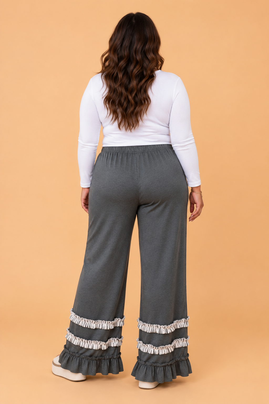 Plus Size Ruffle Trim Wide Leg Pants