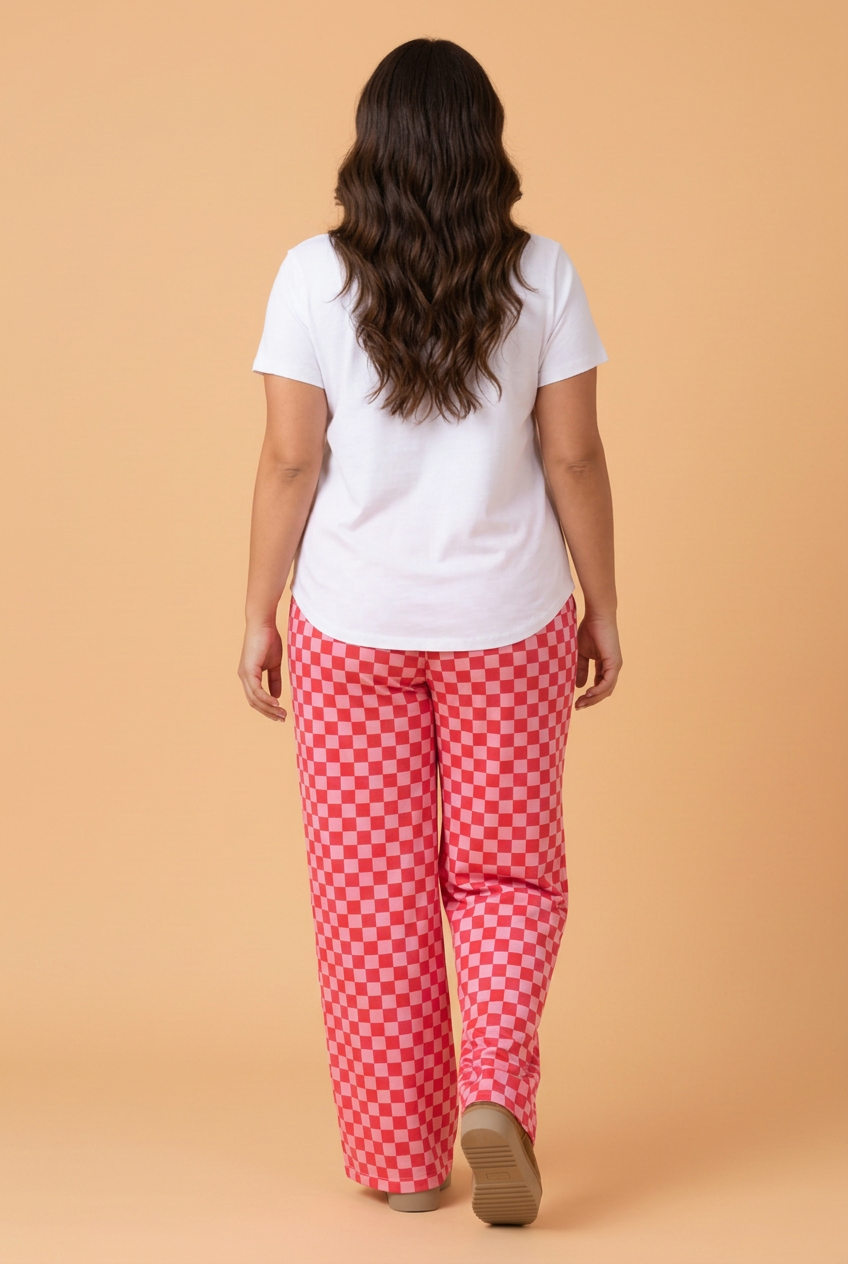 Plus Size Checker High Waist Wide Leg Pants