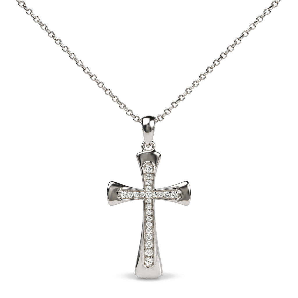 .925 Sterling Silver 1/10 Cttw Round Diamond Cross Pendant Necklace