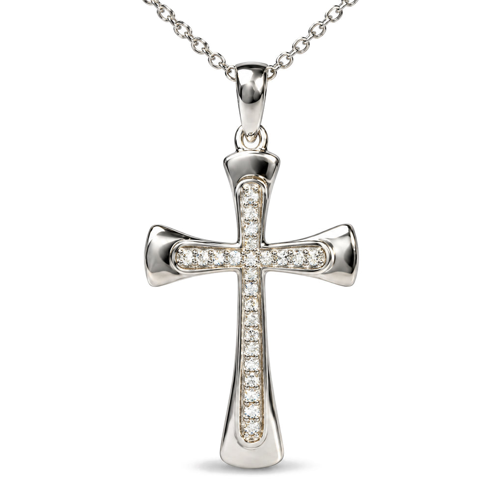 .925 Sterling Silver 1/10 Cttw Round Diamond Cross Pendant Necklace
