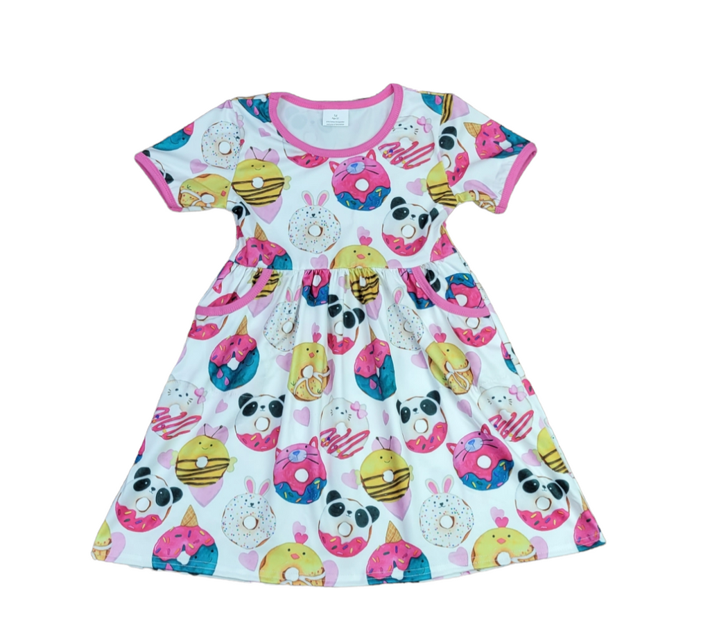 Animal Donuts Short Sleeve Milk Silk Dress