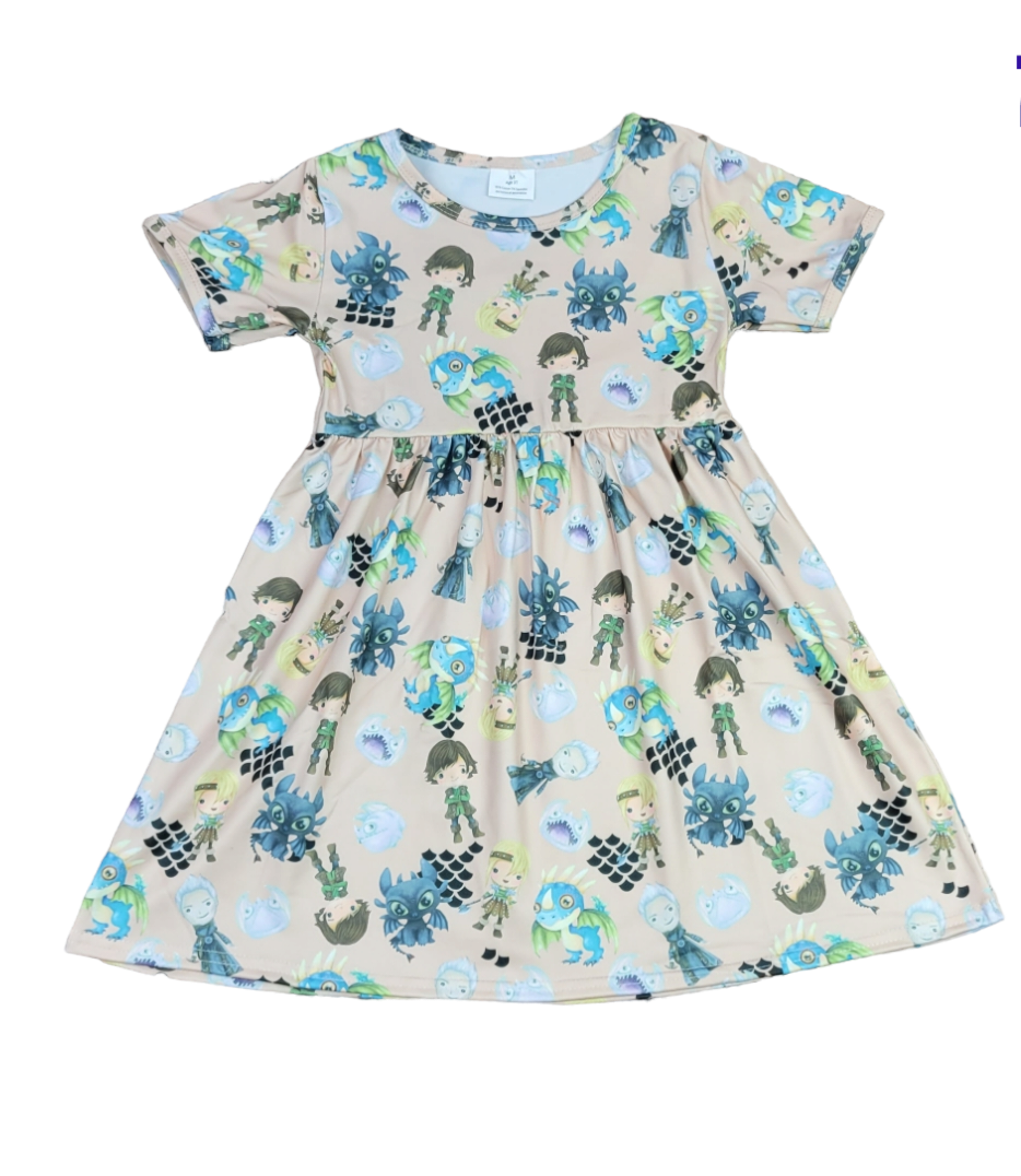 Dragons Short Sleeve Milk Silk Dress