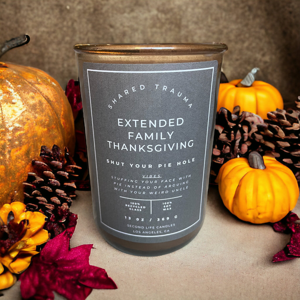 Shared Trauma: Extended Family Thanksgiving Candle - 13 oz, Crackling Wood Wick