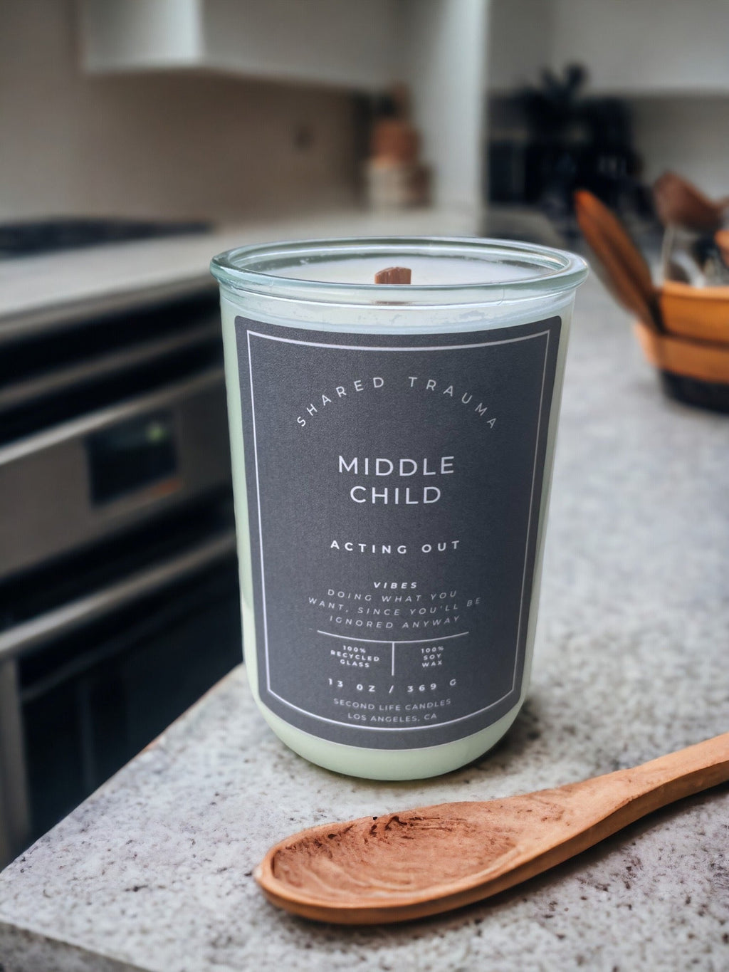 Shared Trauma Candles - Middle Child - 13 Oz Crackling Wood Wick - Ginger & Saffron